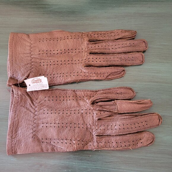 Edwards Marks Genuine Pigskin Leather Gloves Size 6 1/2‎ Brown Perforated Design - Picture 1 of 5